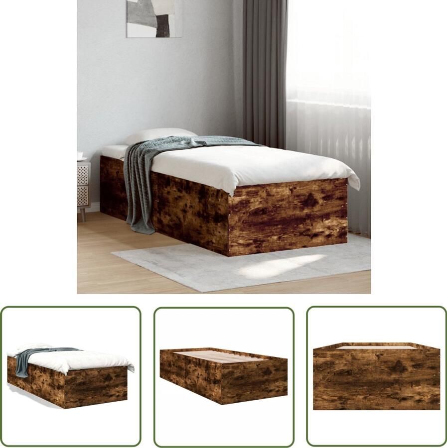 VidaXL Bedframe bewerkt hout gerookt eikenkleurig 75x190 cm Bed Frame Houten Bed Bruine Bed King Size Bed Tweepersoonsbed