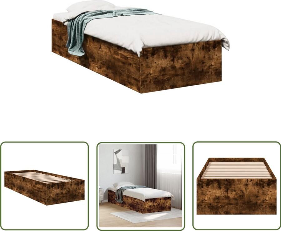 VidaXL Bedframe bewerkt hout gerookt eikenkleurig 90x200 cm Bed Frame Houten Bed Bruine Bed Enkel Bed Compact Bed
