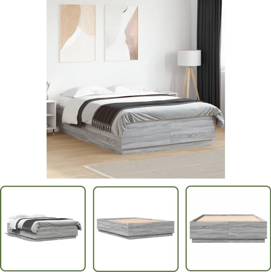 VidaXL Bedframe bewerkt hout grijs sonoma eikenkleurig 120x200 cm Bed Frame Houten Bed Grijze Bed Sonoma Eiken Tweepersoonsbed