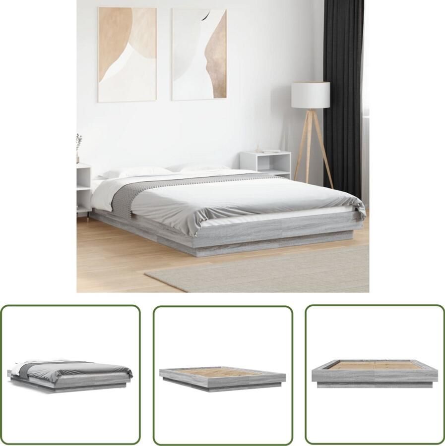 VidaXL Bedframe bewerkt hout grijs sonoma eikenkleurig 140x190 cm Bed Frame Houten Bed Grijs Bed Sonoma Eiken Bed Tweepersoonsbed