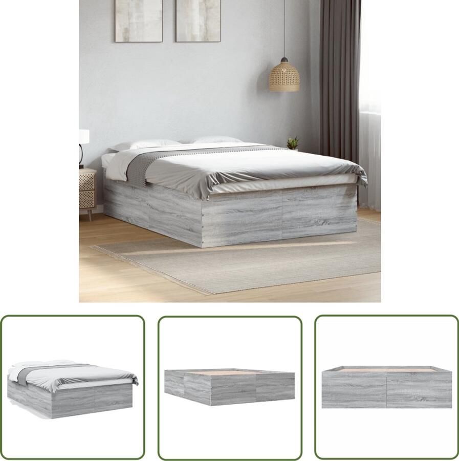 VidaXL Bedframe bewerkt hout grijs sonoma eikenkleurig 150x200 cm Bed Frame Houten Bed Grijze Bed Sonomane Eiken Kleur Tweepersoons Bed