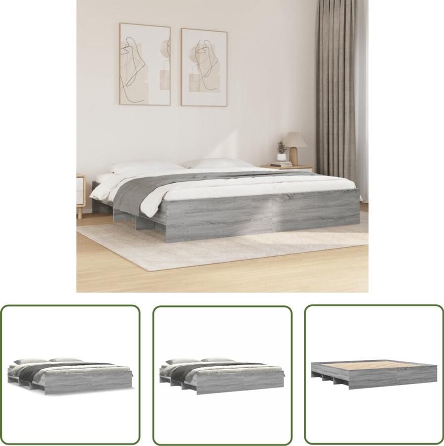 VidaXL Bedframe bewerkt hout grijs sonoma eikenkleurig 200x200 cm Bed Frame Houten Bed Slaapkamers Bedroom Furniture Grijze Bed