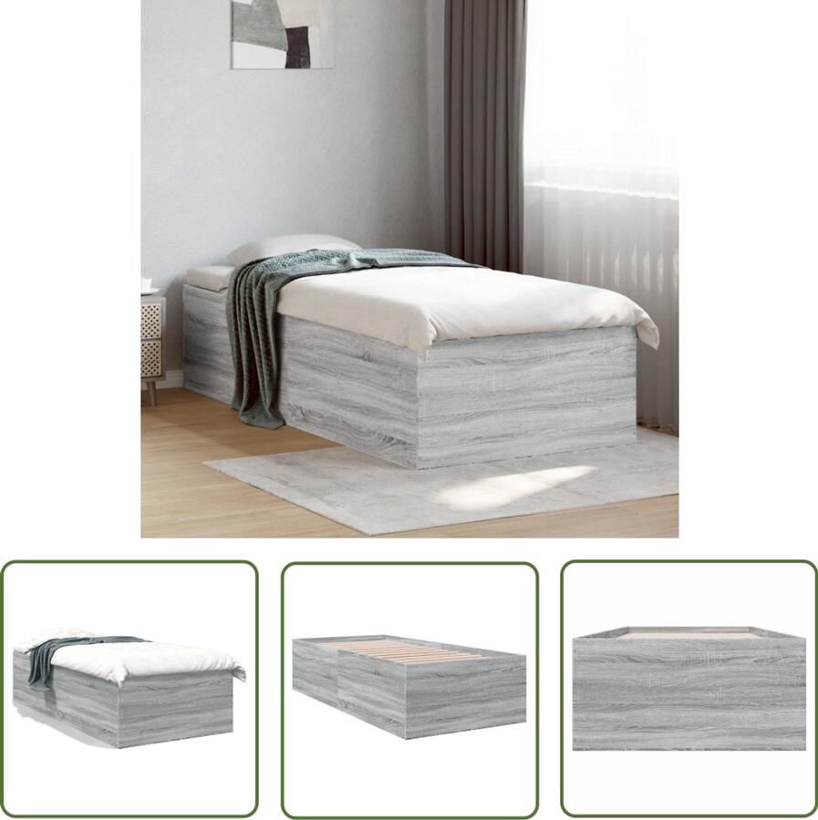 VidaXL Bedframe bewerkt hout grijs sonoma eikenkleurig 75x190 cm Bed Frame Houten Bed Grijze Bed Sonomane Eiken Kleur Slaapcomfort