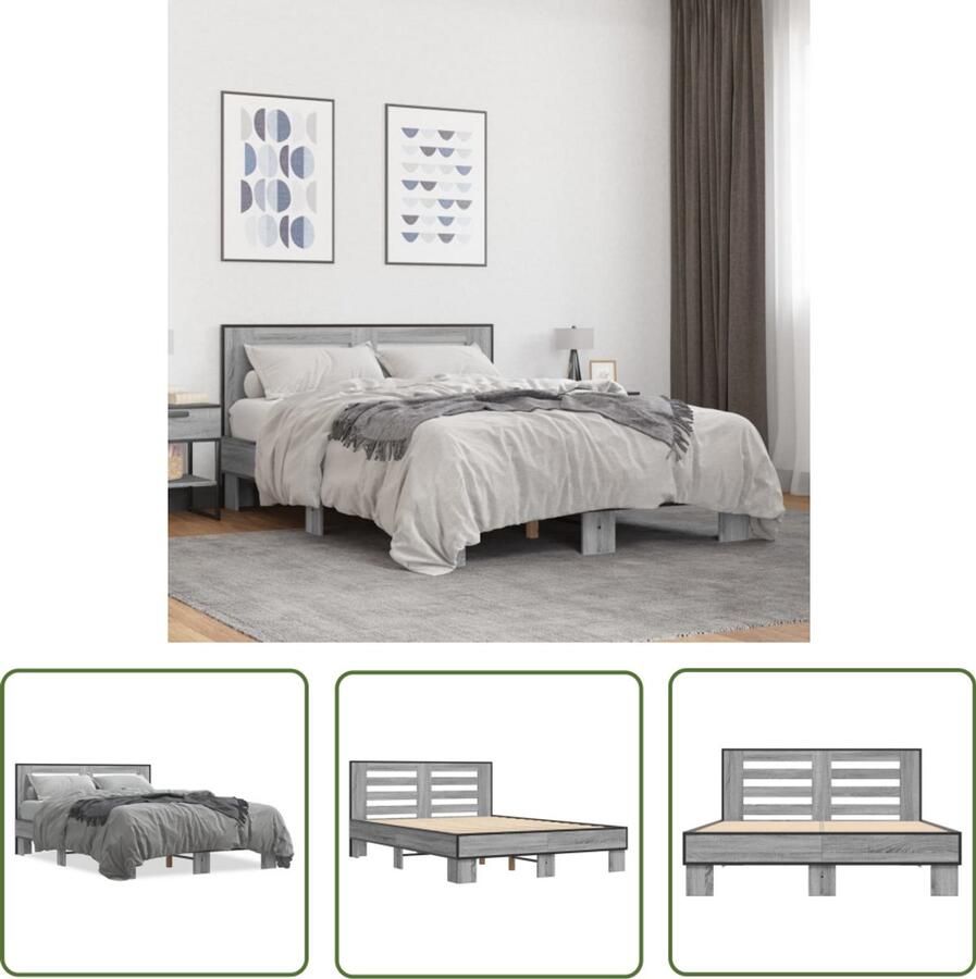 VidaXL Bedframe bewerkt hout metaal grijs sonoma eiken 140x200 cm Bed Frame Houten Bed Slaapcomfort Modern Bed Sonomane Eiken