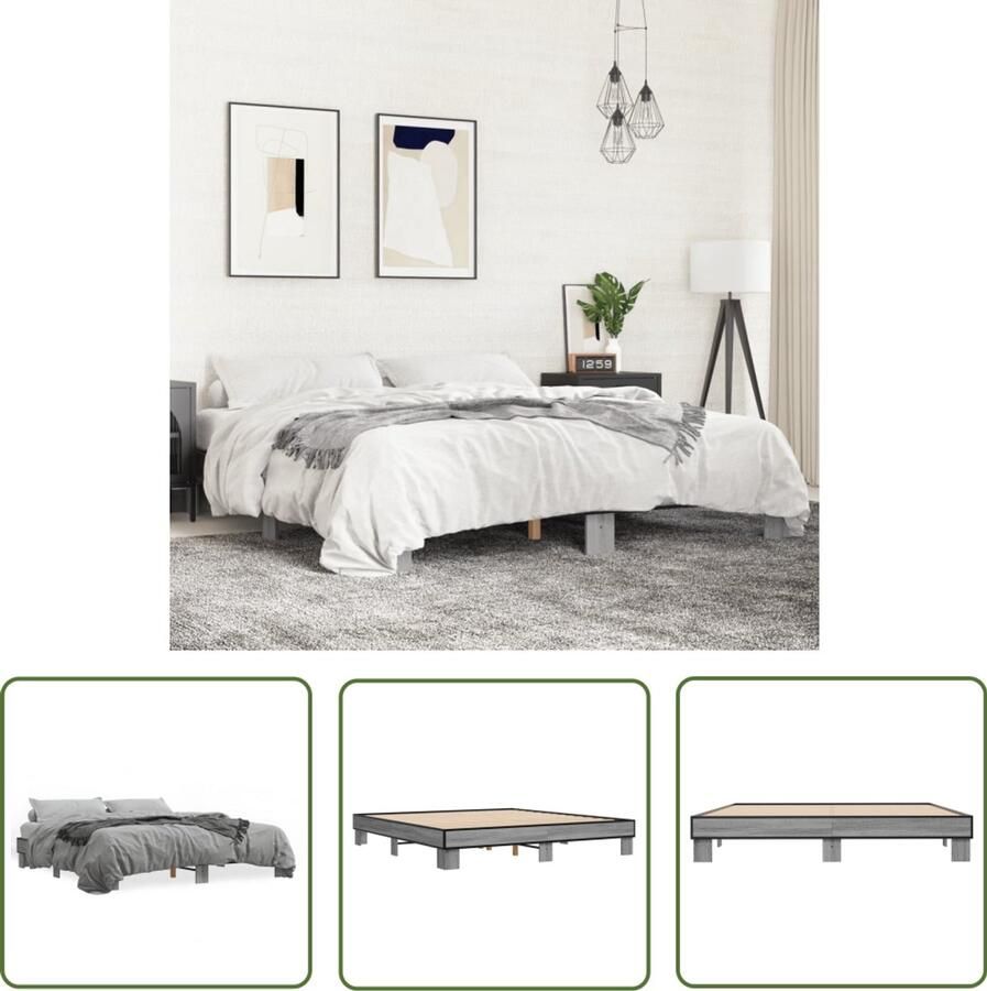 VidaXL Bedframe bewerkt hout metaal grijs sonoma eiken 180x200 cm Bed Frame Houten Bed Metalen Bed Grijze Bed Sonomapine Bed