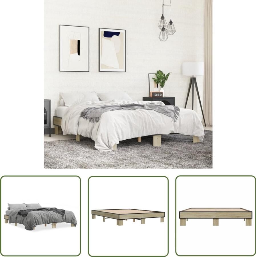 VidaXL Bedframe bewerkt hout metaal sonoma eikenkleurig 150x200 cm Bed Frame Houten Bed Sonoma Eiken Slaapcomfort Bedroom Furniture