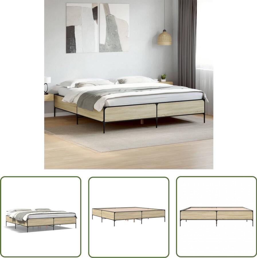 VidaXL Bedframe bewerkt hout metaal sonoma eikenkleurig 180x200 cm Bed Frame Houten Bed Sonoma Eiken Tweepersoonsbed Slaapcomfort