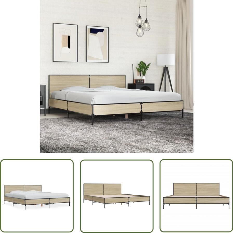 VidaXL Bedframe bewerkt hout metaal sonoma eikenkleurig 180x200 cm Bed Frame Houten Bed Sonoma Eiken Tweepersoonsbed Bed 180x200