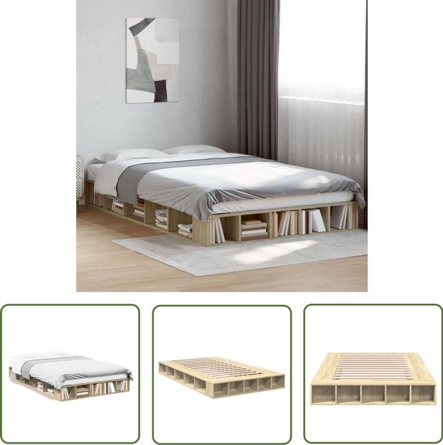 VidaXL Bedframe bewerkt hout sonoma eikenkleurig 120x200 cm Bed Frame Houten Bed Sonoma Eiken Tweepersoonsbed Slaapkamers - Foto 2