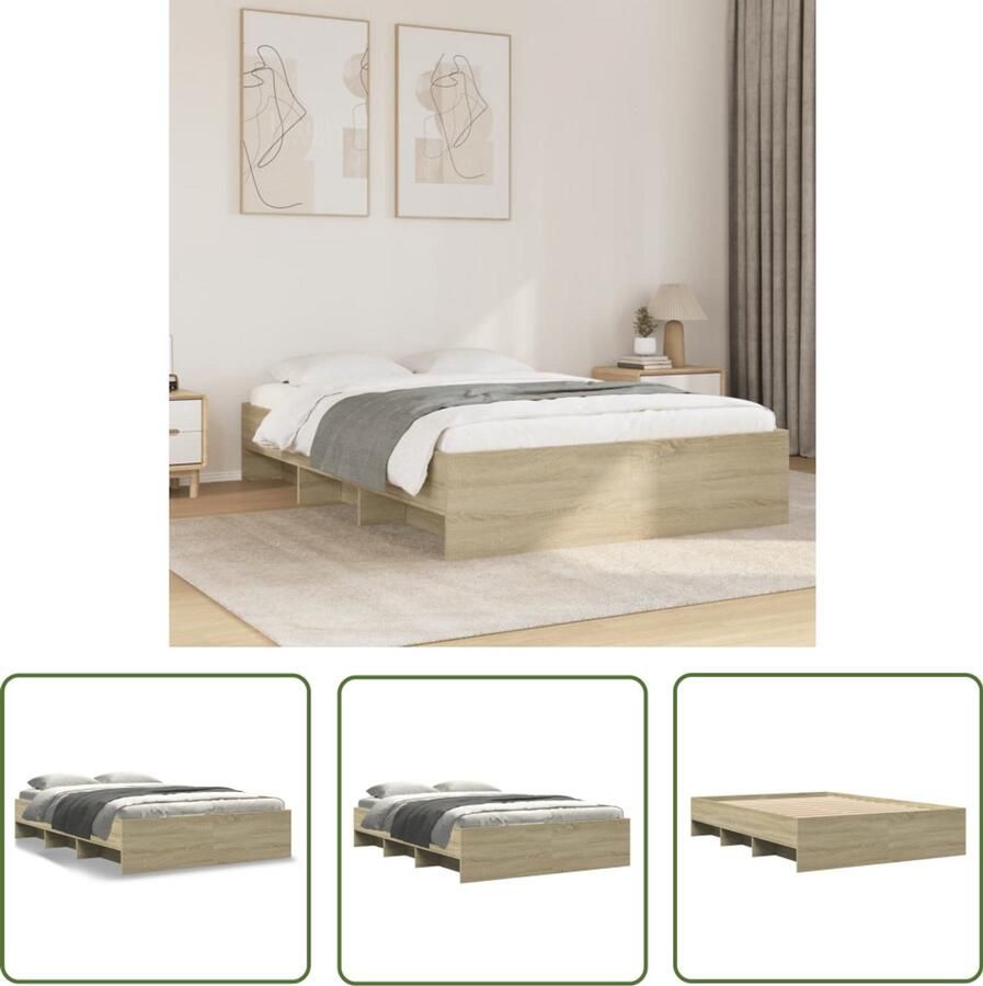 VidaXL Bedframe bewerkt hout sonoma eikenkleurig 135x190 cm Bed Frame Houten Bed Bedsonoma Eiken Slaapkamersdecoratie Slaapcomfort