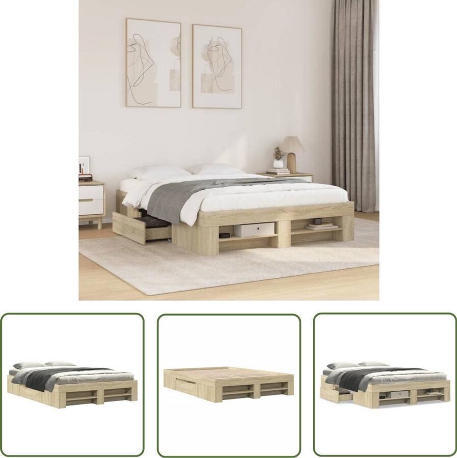 VidaXL Bedframe bewerkt hout sonoma eikenkleurig 135x190 cm Bed Frame Houten Bed Sonomakleurige Bed Slaapkamervloerisolatie Boxspring