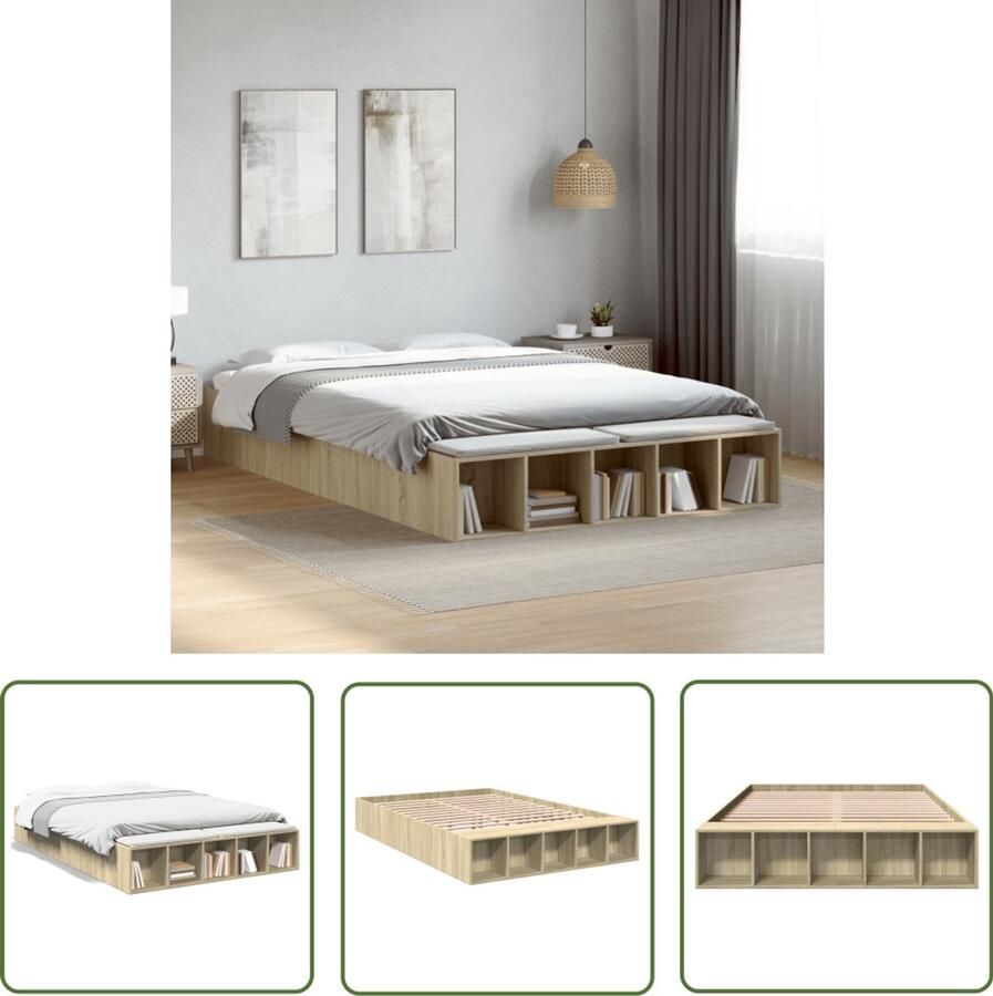 VidaXL Bedframe bewerkt hout sonoma eikenkleurig 140x200 cm Bed Frame Houten Bed Sonoma Eiken Bed Tweepersoons Bed Boxspring Bed