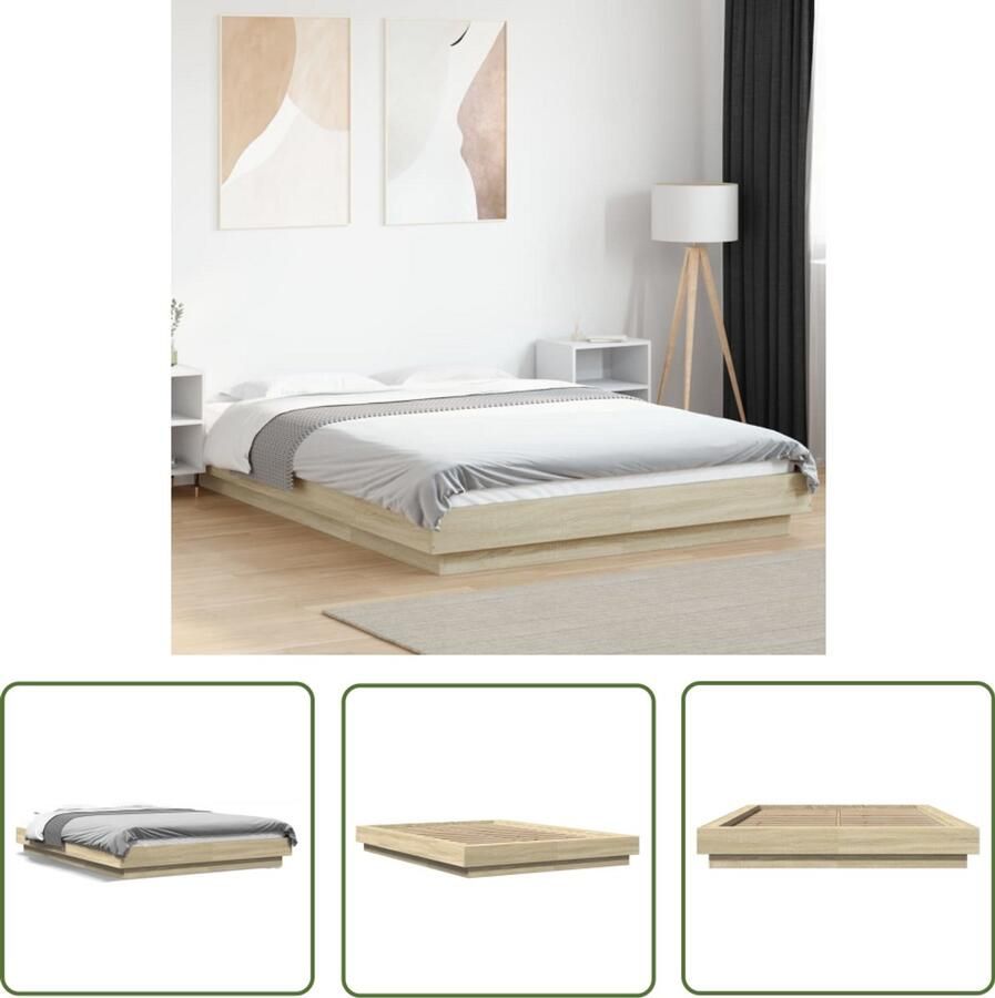 VidaXL Bedframe bewerkt hout sonoma eikenkleurig 140x200 cm Bed Frame Houten Bed Sonomane Eiken Kleur Bed 140x200 Slaapkamer Decoratie