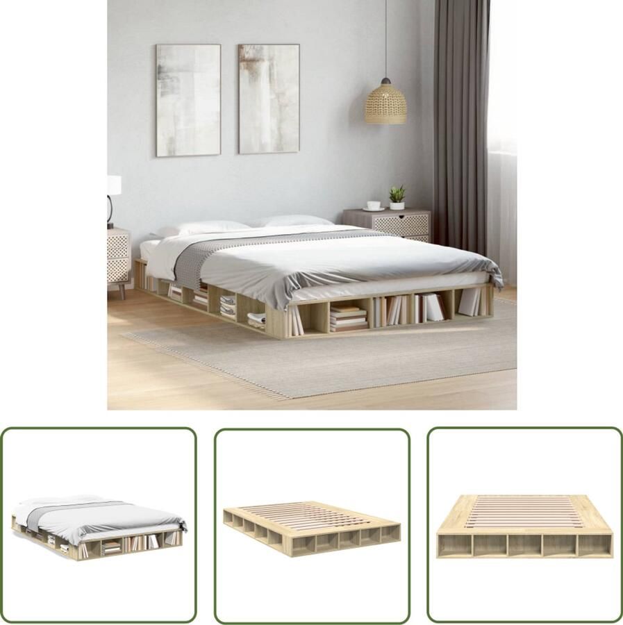 VidaXL Bedframe bewerkt hout sonoma eikenkleurig 150x200 cm Bed Frame Houten Bed Sonom Eiken Bedbank Slaapkamer Decoratie