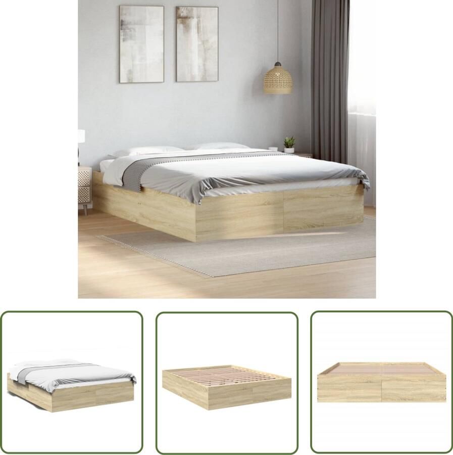 VidaXL Bedframe bewerkt hout sonoma eikenkleurig 150x200 cm Bed Frame Houten Bed Sonoma Eiken Slaapkamervloerisolatie Boxspring