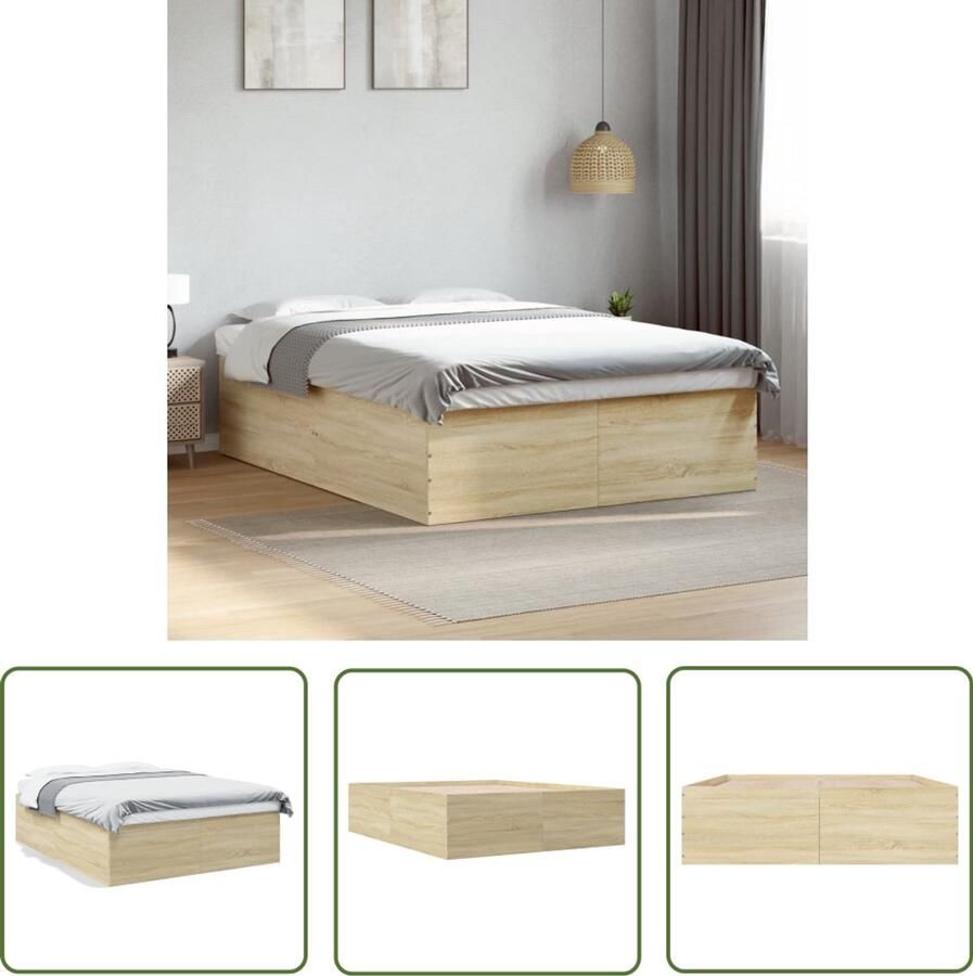 VidaXL Bedframe bewerkt hout sonoma eikenkleurig 150x200 cm Bed Frame Houten Bed Sonomane Eiken Slaap Kamer Tweepersoons Bed