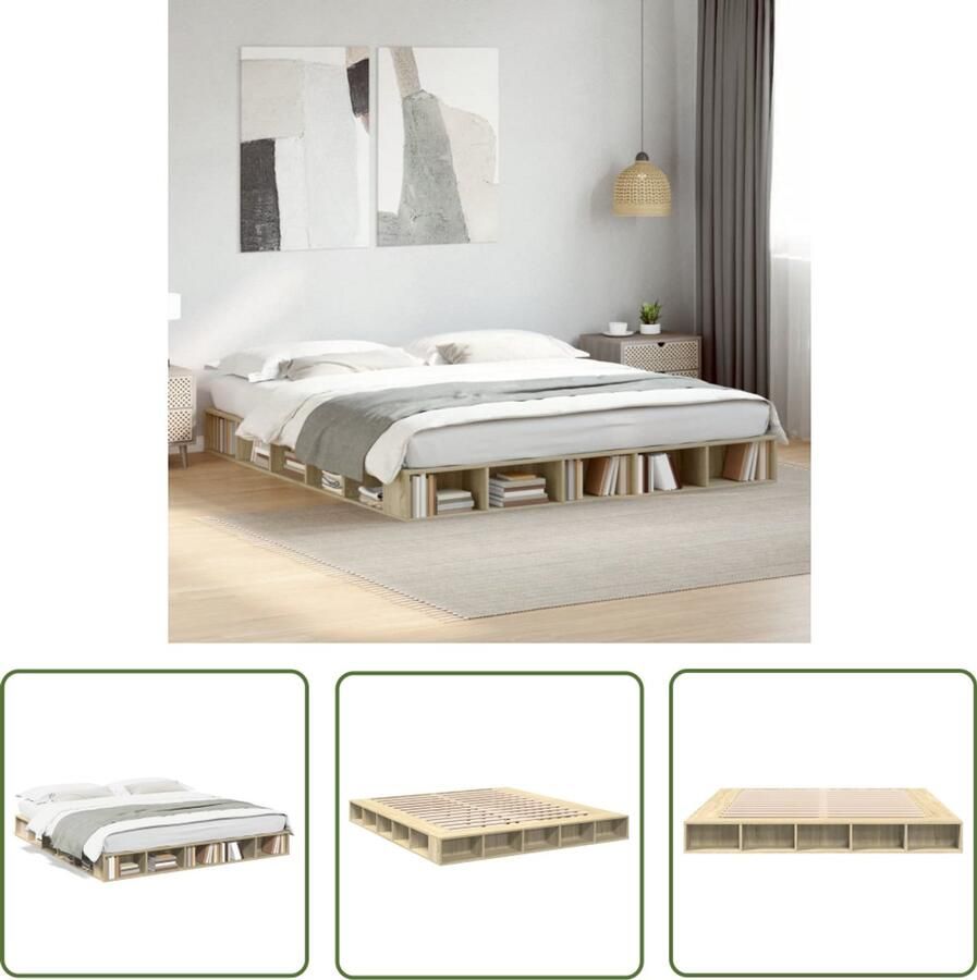 VidaXL Bedframe bewerkt hout sonoma eikenkleurig 180x200 cm Bed Frame Houten Bed Sonomane Eiken Tweepersoons Bed Boxspring Bed
