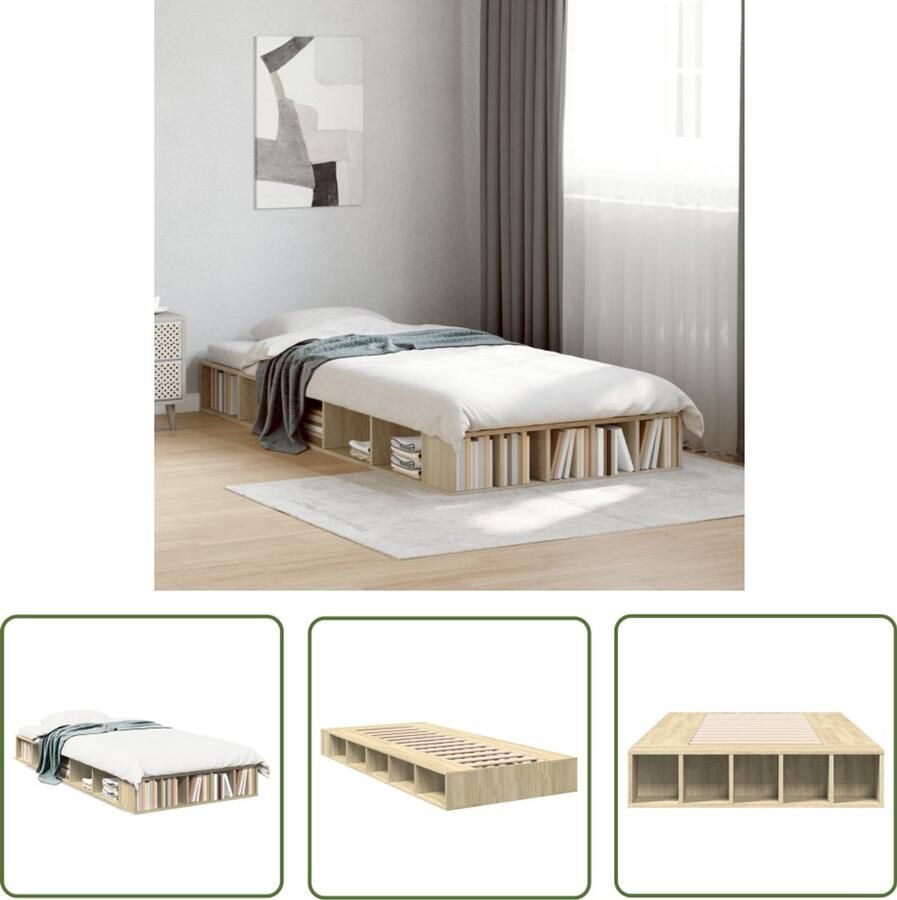 VidaXL Houten Bed Frame Bedframe bewerkt hout sonoma eikenkleurig 75x190 cm Bed Sonoma Eiken Slaapcomfort Slaapkamers