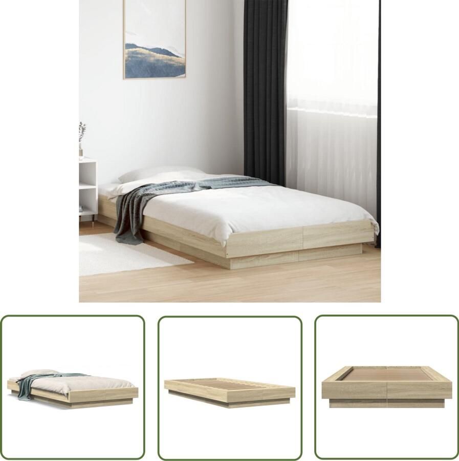 VidaXL Bedframe bewerkt hout sonoma eikenkleurig 90x190 cm Bed Frame Houten Bed Sonomane Eiken Slaapcomfort Modern Bed
