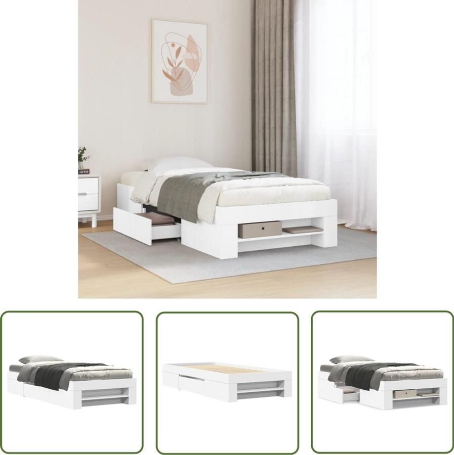 VidaXL Bedframe bewerkt hout wit 100x200 cm Bed Frame Houten Bed Bedkast Slaapkamers Witte Bed