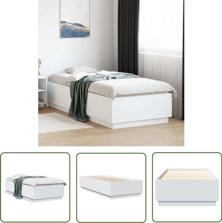 VidaXL Bedframe bewerkt hout wit 100x200 cm Bed Frame Houten Bed Wit Bed Tweepersoonsbed Bed 100x200