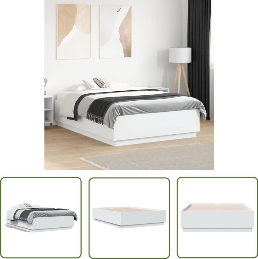 VidaXL Bedframe bewerkt hout wit 120x190 cm Bed Frame Houten Bed Wit Bed Tweepersoonsbed Compact Bed