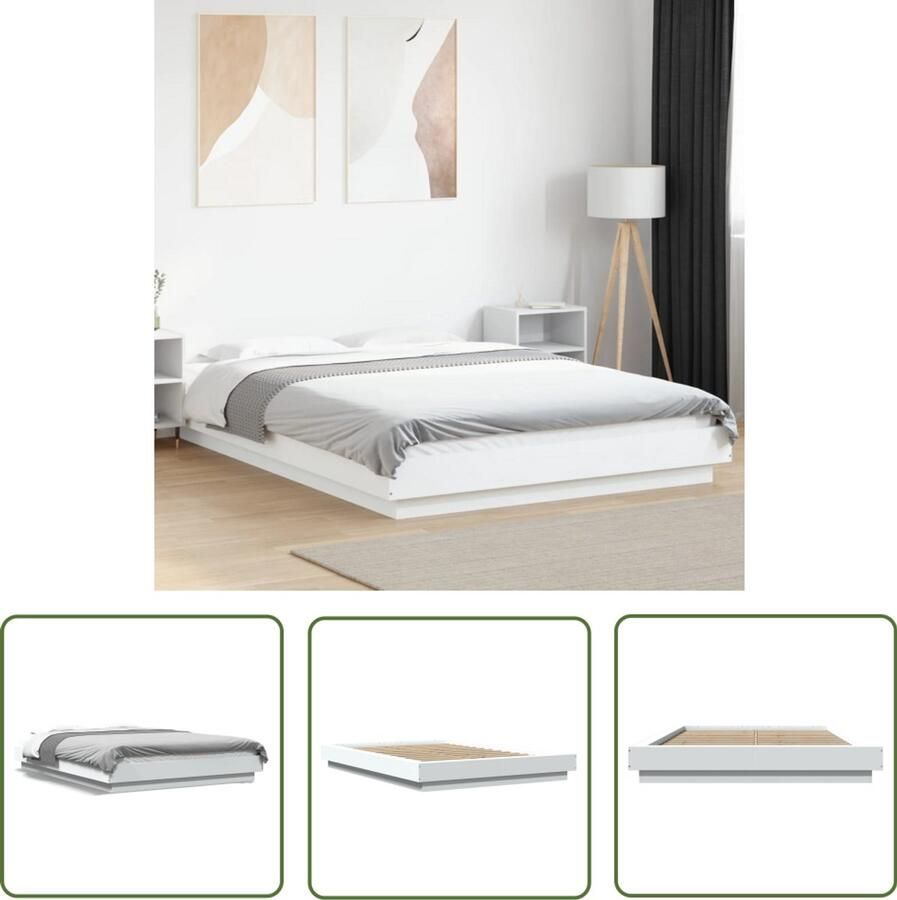VidaXL Bedframe bewerkt hout wit 135x190 cm Bed Frame Houten Bed Wit Bed Enkel Bed Tweepersoonsbed