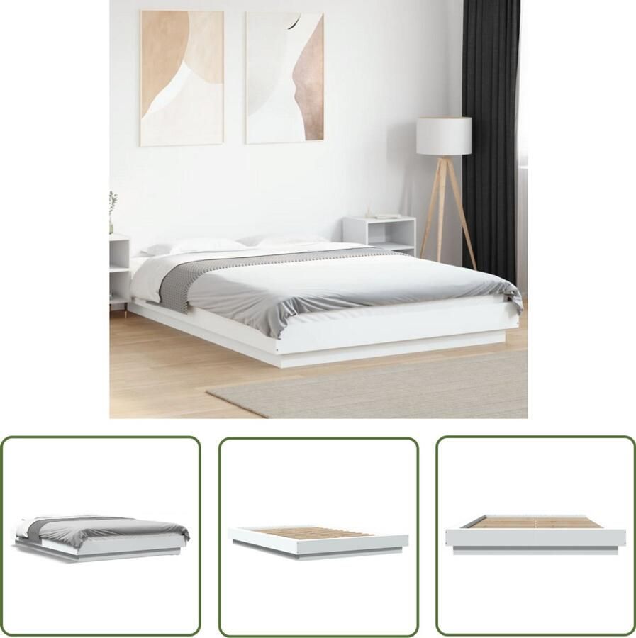 VidaXL Bedframe bewerkt hout wit 140x200 cm Bed Frame Houten Bed Wit Bed Enkel Bed Tweepersoonsbed