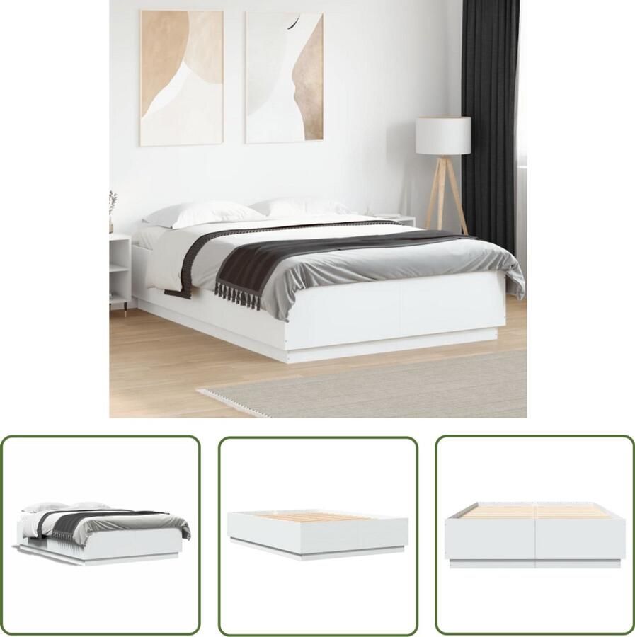 VidaXL Bedframe bewerkt hout wit 140x200 cm Bed Frame Houten Bed Wit Bed Tweepersoonsbed Bed 140x200