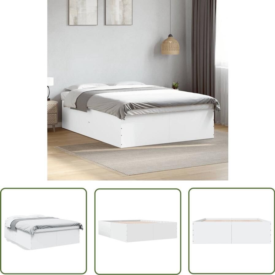 VidaXL Bedframe bewerkt hout wit 160x200 cm Bed Frame Houten Bed Wit Bed Tweepersoons Bed Slaapcomfort