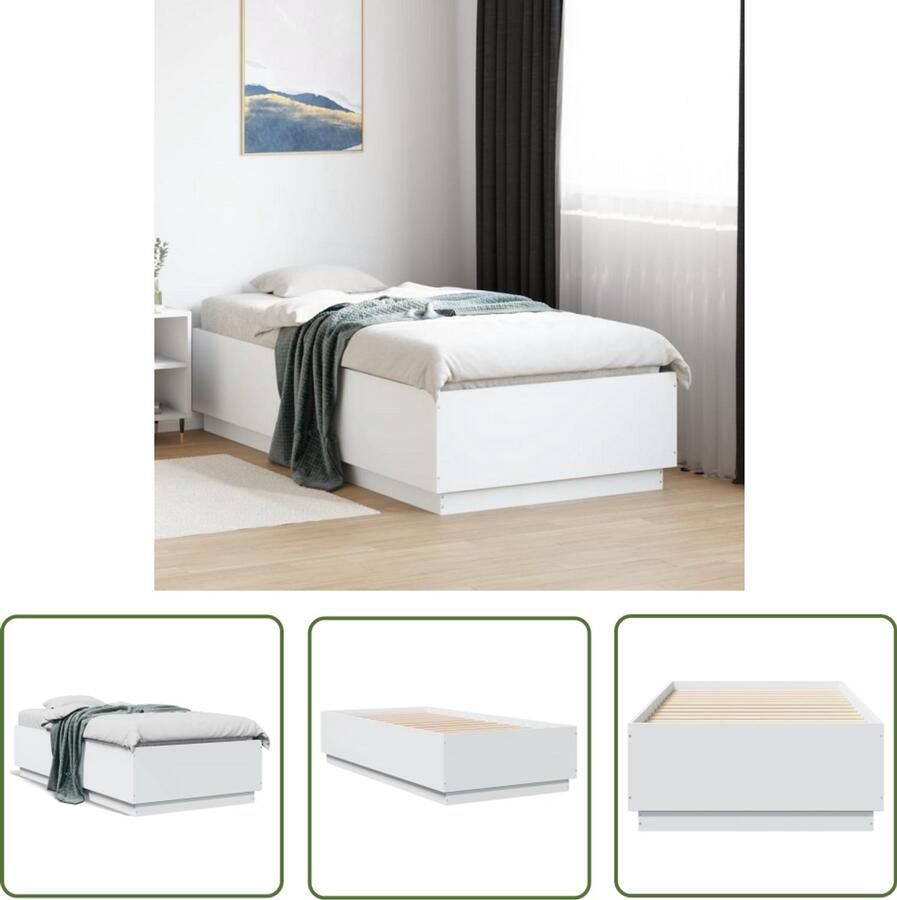 VidaXL Bedframe bewerkt hout wit 75x190 cm Bed Frame Houten Bed Wit Bed Modern Bed Compact Bed