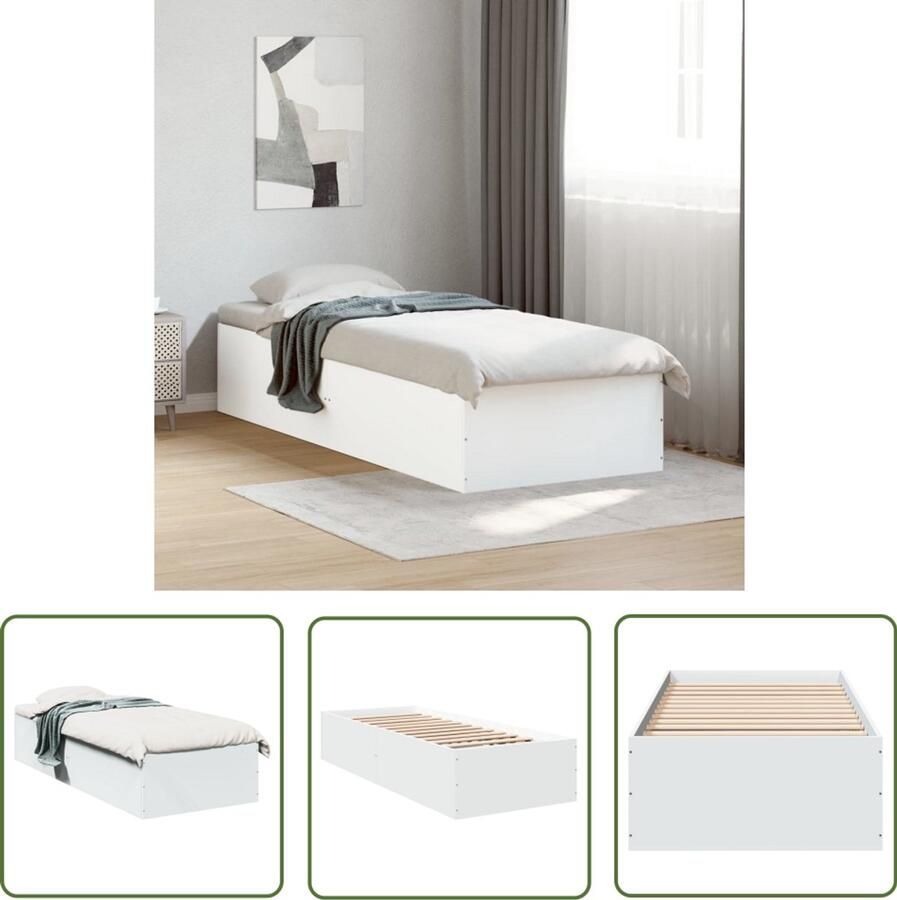 VidaXL Bedframe bewerkt hout wit 90x200 cm Bed Frame Houten Bed Wit Bed Enkel Bed Kinderbed