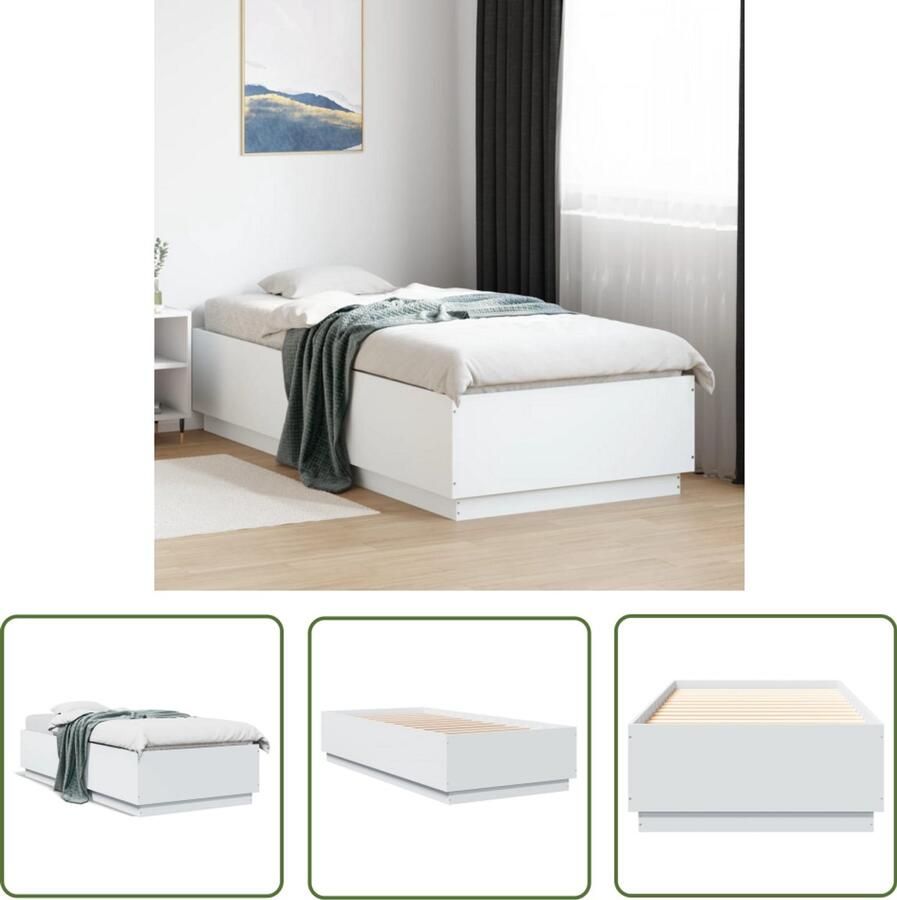 VidaXL Bedframe bewerkt hout wit 90x200 cm Bed Frame Houten Bed Wit Bed Enkelpersoonsbed Tweepersoonsbed