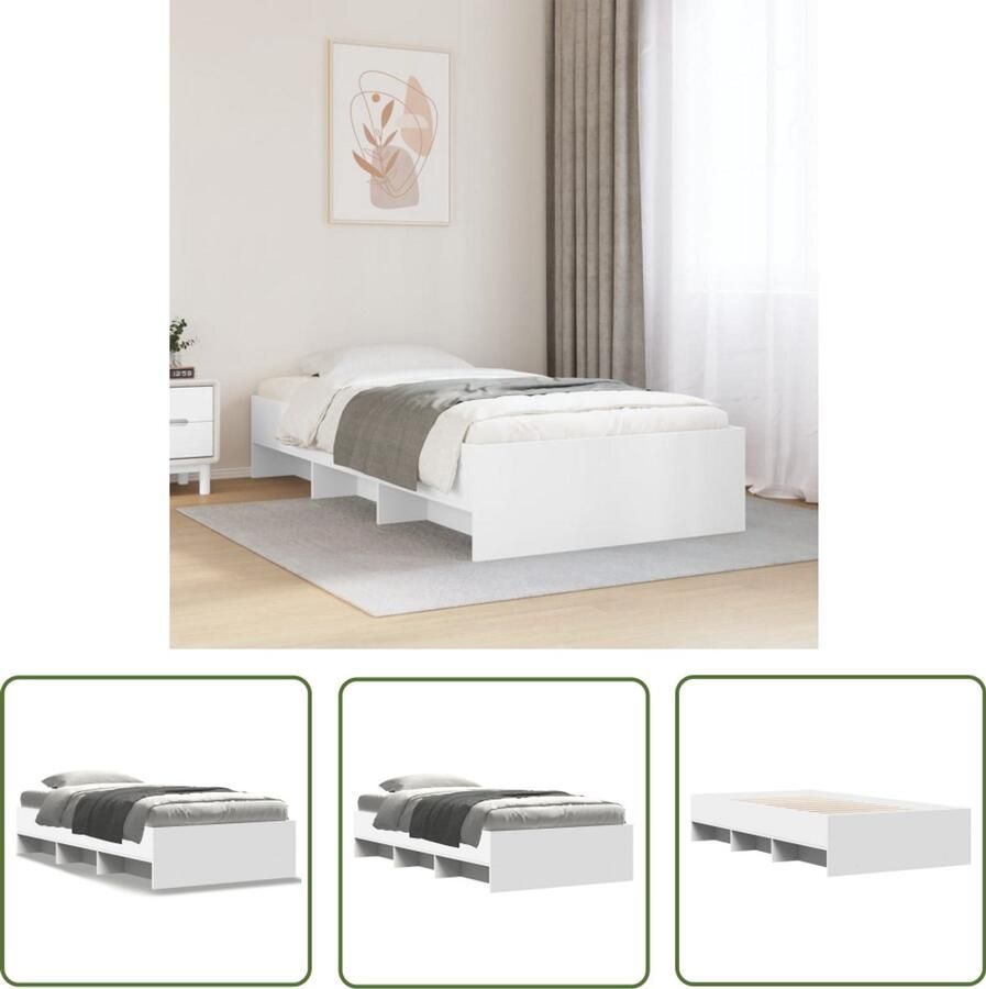 VidaXL Bedframe bewerkt hout wit 75x190 cm Bed Frame Houten Bed Wit Bed Met Lade Slaapkamers