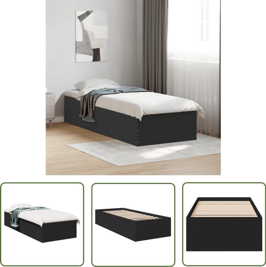 VidaXL Bedframe bewerkt hout zwart 100x200 cm Bed Frame Houten Bed Zwarte Bed Tweepersoons Bed Slaapcomfort