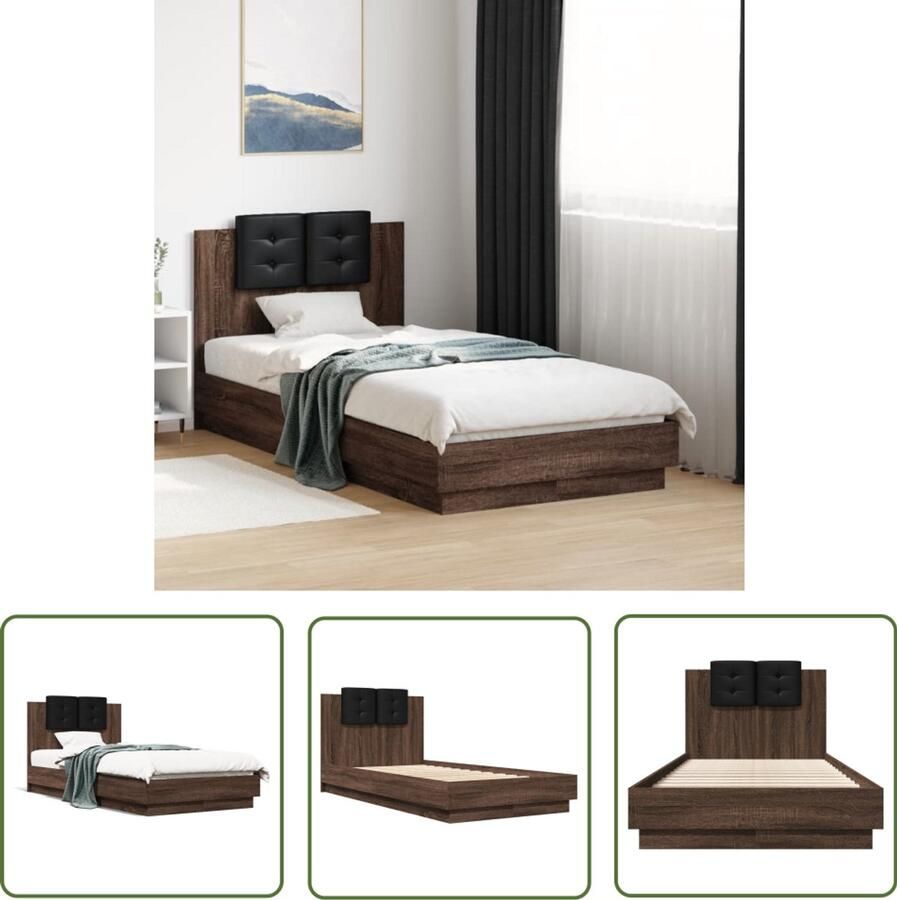 VidaXL Bedframe hoofdbord bewerkt hout bruin eikenkleurig 75x190 cm Bed Frame Houten Bed Bruine Bed Tweepersoonsbed Hoofdbord