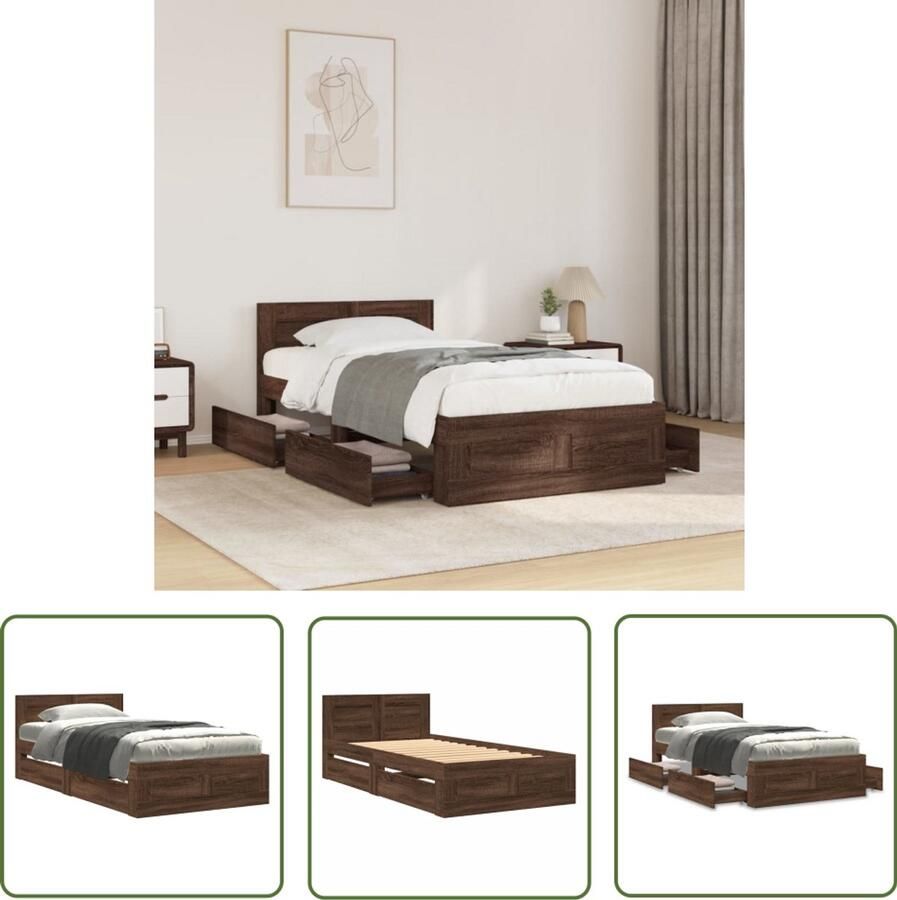 VidaXL Bedframe hoofdbord bewerkt hout bruin eikenkleurig 75x190 cm Bed Frame Houten Bed Tweepersoonsbed Boxspring Hoofdbord