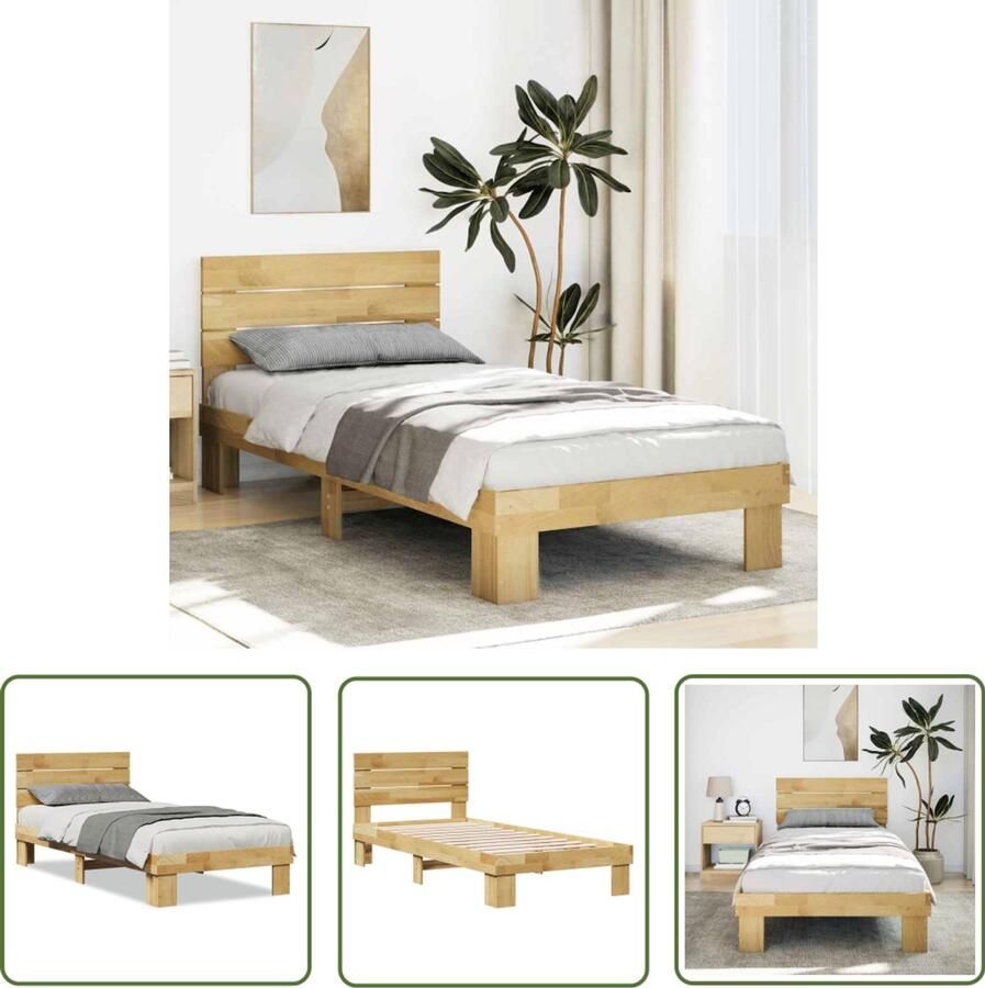 VidaXL Bedframe hoofdeinde zonder matras 75x190 cm massief hout eiken Bed Frame Houten Bed Eiken Bed Boxspring Frame Hoofdbord