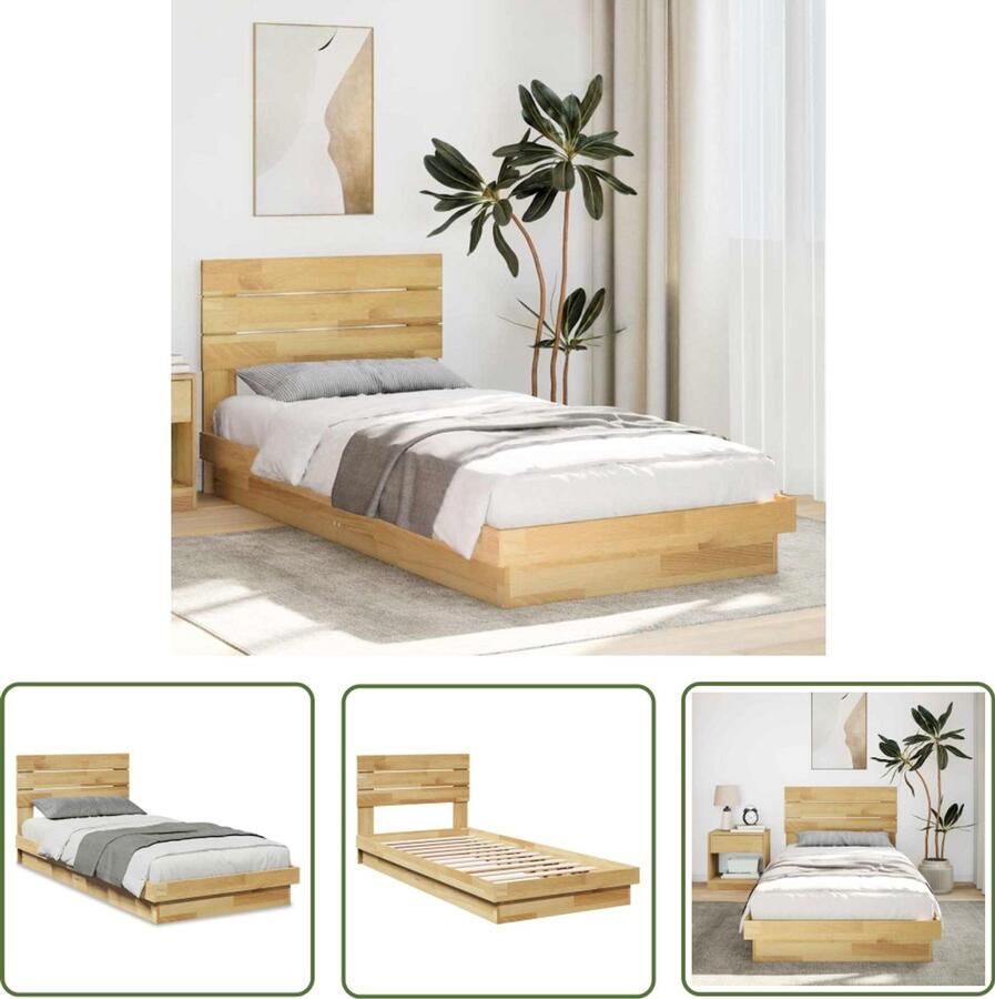 VidaXL Bedframe hoofdeinde zonder matras 75x190 cm massief hout eiken Bed Frame Houten Bed Eiken Bed Tweepersoons Bed Stapelbaar Bed