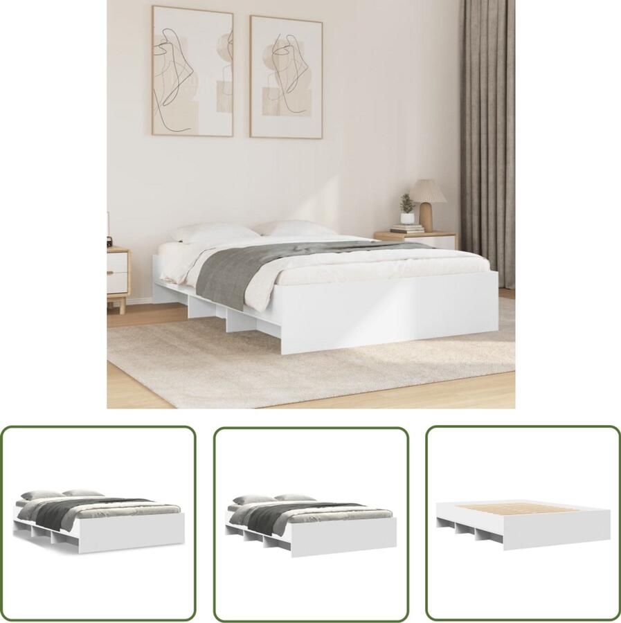 VidaXL Bedframe massief hout wit 140x190 cm Bed Frame Houten Bed Tweepersoonsbed Slaapcomfort Slaapkamers