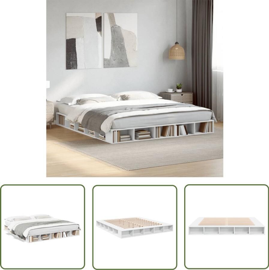 VidaXL Bedframe massief hout wit 200x200 cm Bed Frame Houten Bed Wit Bed King Size Bed Slaapcomfort
