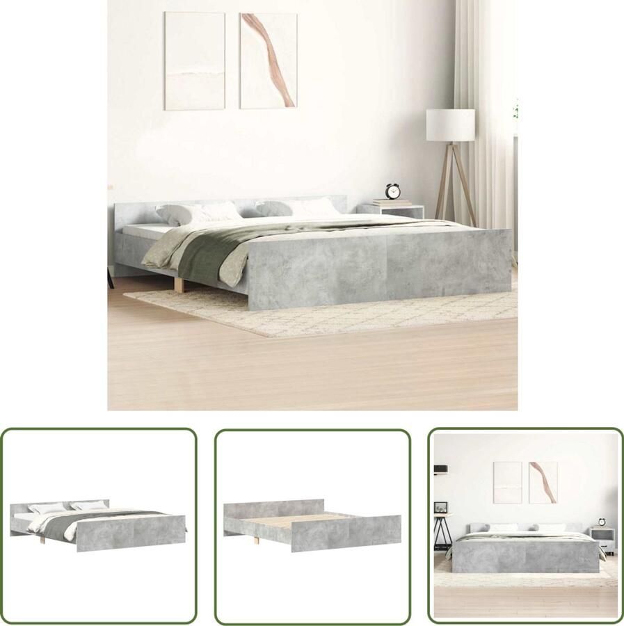 The Living Store Bedframe Grenenhout Betongrijs 203 x 183 x 50 cm Functioneel hoofd- en voeteneinde Stevige lattenbodem Montage vereist Bed Frame Houten Bed Met Hoofdeind Beton Grijs Tweepersoonsbed