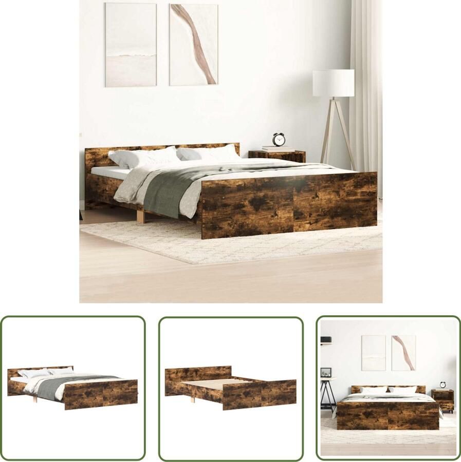 The Living Store Bedframe Duurzaam Materiaal- Bewerkt hout Afmetingen- 193 x 143 x 50 cm Kleur- Gerookt eiken Bed Frame Houten Bed Slaapcomfort Boxspring Bed Tweepersoonsbed