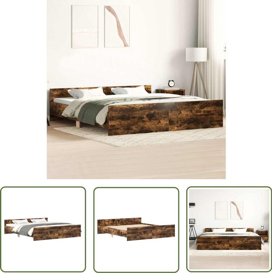 The Living Store Bedframe Gerookt eiken 203 x 163 x 50 cm Duurzaam hout Functioneel hoofd- en voeteneinde Stevige lattenbodem Montage vereist Bed Frame Houten Bed Gerookte Eiken Meubels Boxspring Bed Tweepersoons Bed