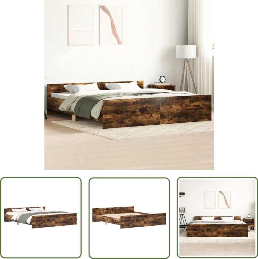 The Living Store Bedframe Smoked Oak Houten Frame 180 x 200 cm Duurzaam en Functioneel Bed Frame Houten Bed Bruine Bedbank Boxspring Bed Tweepersoons Bed