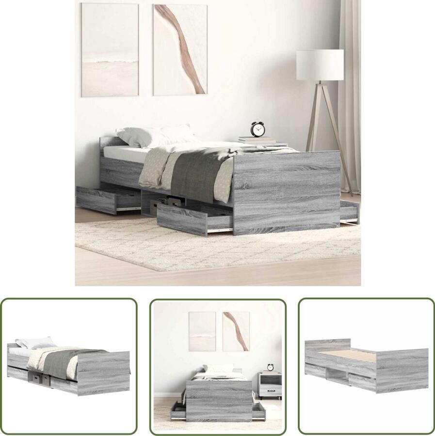 The Living Store Bedframe Grijs Sonoma Eiken 193 x 78 x 50 cm Functioneel hoofd- en voeteneinde Veel opbergruimte Stevige lattenbodem Bed Frame Houten Bed Tweepersoonsbed Boxspring Bed Design Bed