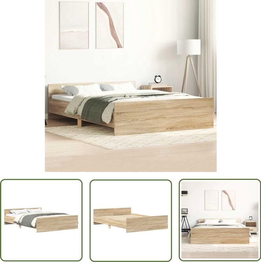 The Living Store Bedframe met hoofd- en voeteneinde sonoma eikenkleur 120x200 cm Bed Frame Houten Bed Met Hoofdeinde Sonoma Eiken Tweepersoonsbed