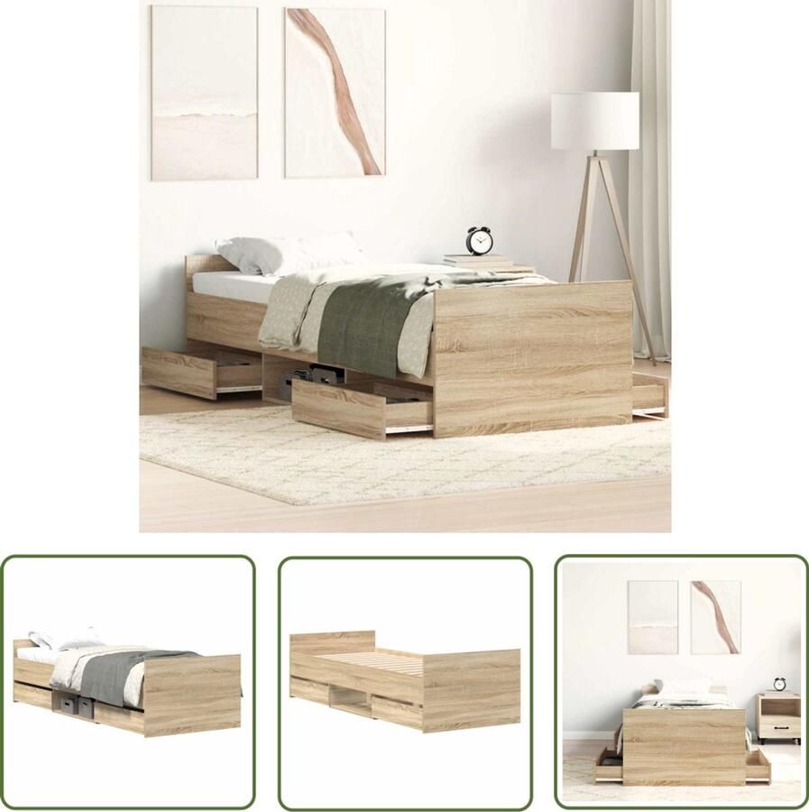 The Living Store Bedframe Sonoma Eiken 203 x 93 x 50 cm Duurzaam Hout Functioneel hoofd- en voeteneinde Veel opbergruimte Stevige lattenbodem Matras niet inbegrepen Montage vereist
