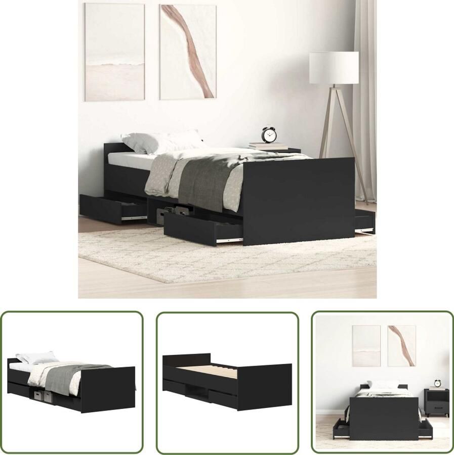 The Living Store Bedframe Zwart Logeerbed met Opbergruimte 193 x 93 x 50 cm Massief Grenenhout Multiplex Lattenbodem Bed Frame Houten Bed Tweepersoonsbed Boxspring Bed Slaapcomfort