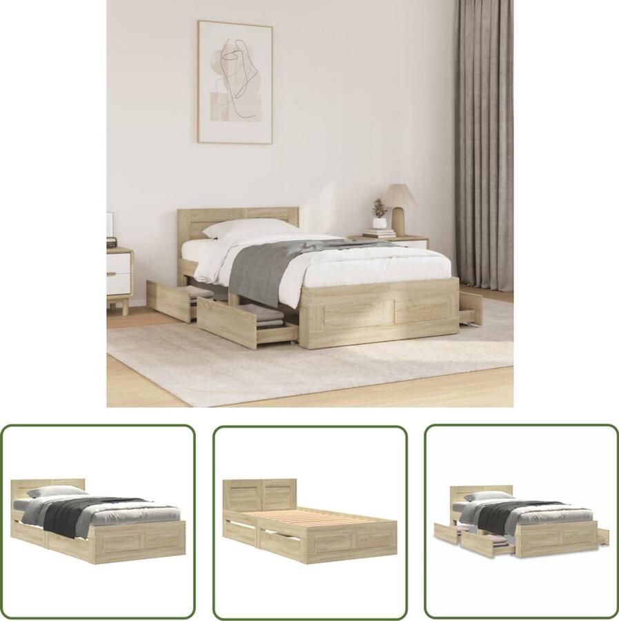 VidaXL Bedframe met hoofdbord bewerkt hout sonoma eiken 75x190 cm Bed Frame Houten Bed Slaapcomfort Hoofdbord Sonoma Eiken